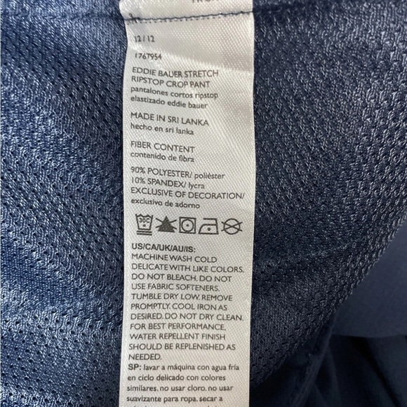 Eddie Bauer Stretch Crop Pants Women's Size 12 #2469 Water Repellent In Navy - Picture 6 of 6